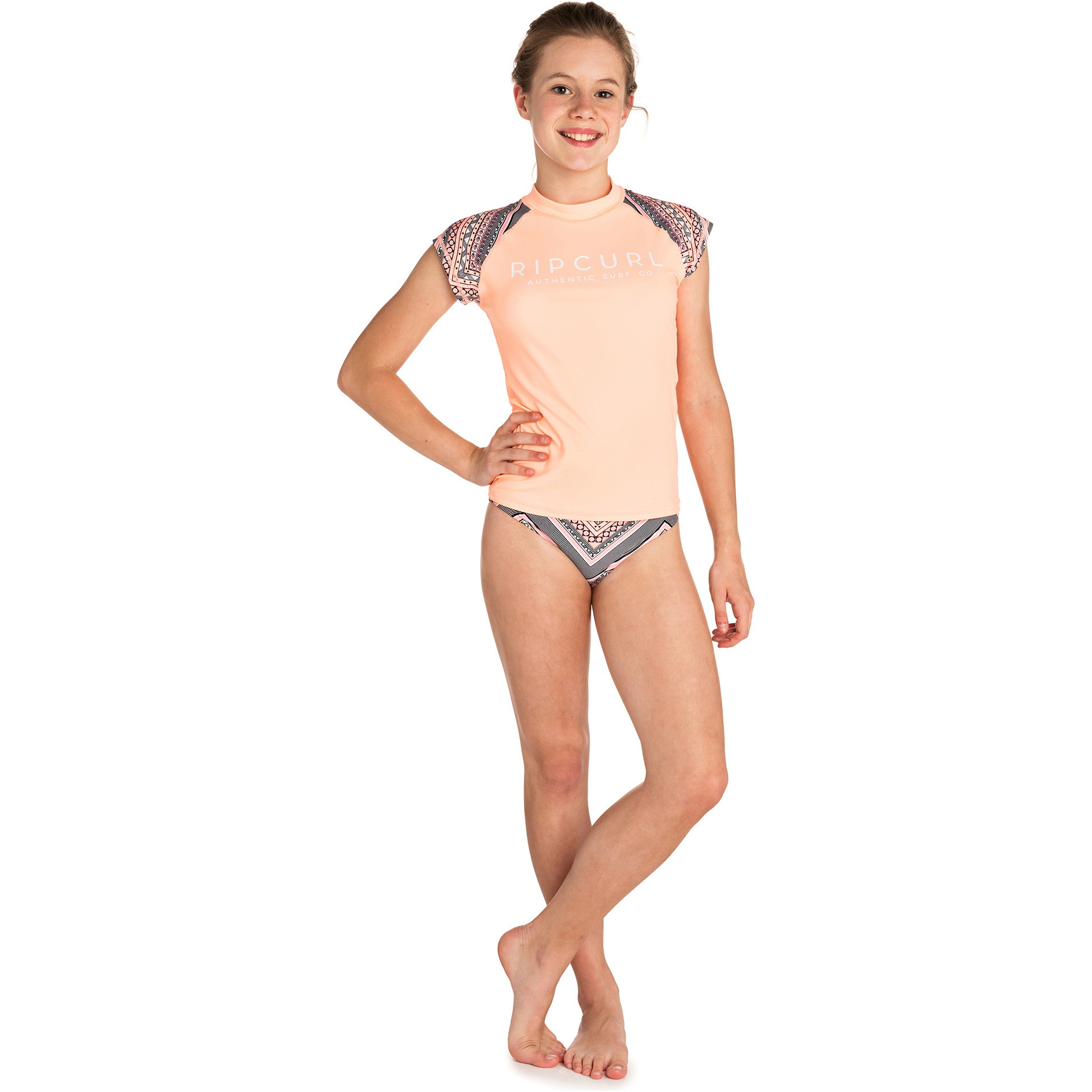 2019 Rip Curl Teen Girls Mystic 3 Piece Set Bikini / Rash Vest Peach JSIDA1